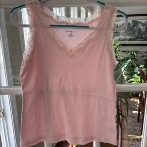 Pink Lace Trim Tank Top